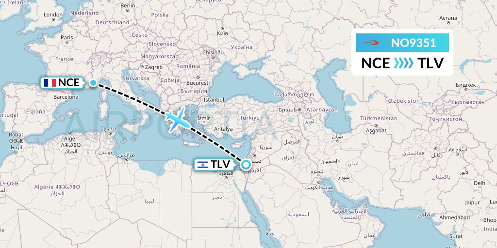 NO9351 Neos Flight Map: Nice to Tel Aviv