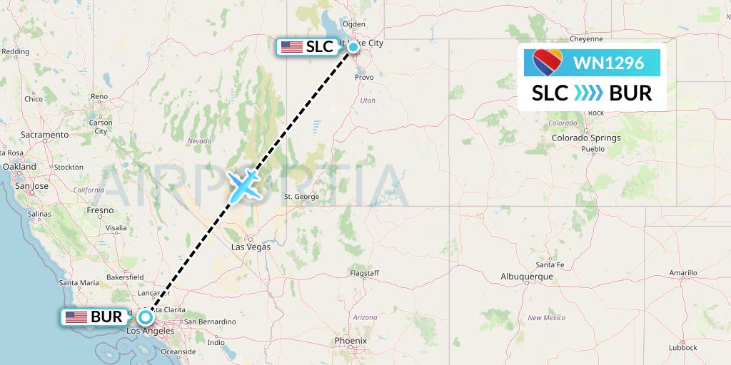 WN1296 Southwest Airlines Flight Map: Salt Lake City to Burbank