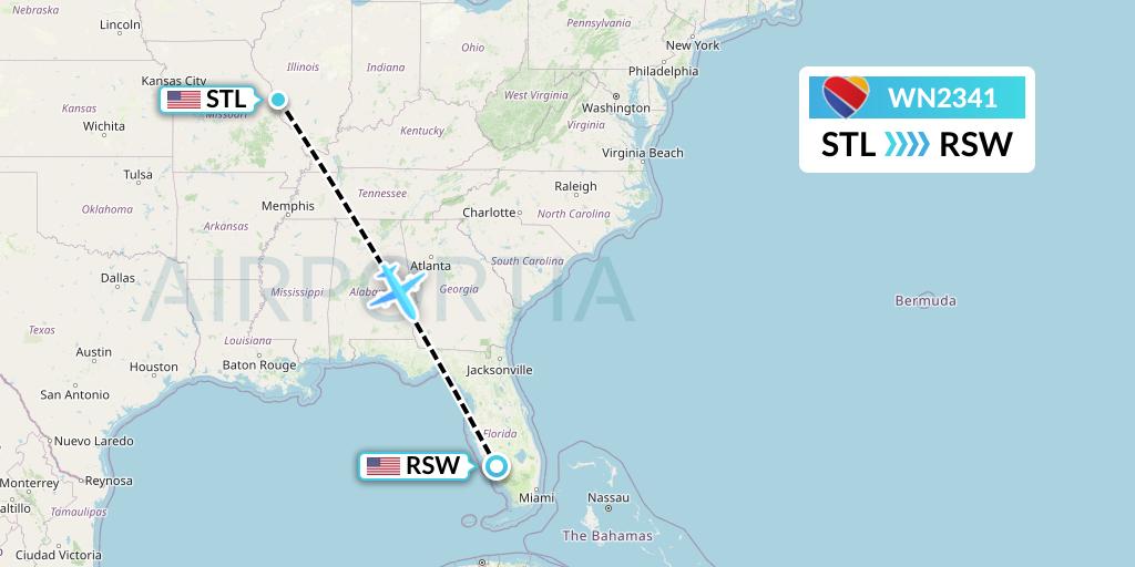 WN2341 Southwest Airlines Flight Map: St. Louis to Fort Myers