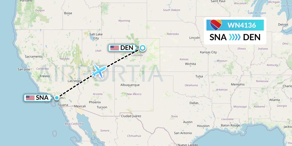 WN4136 Southwest Airlines Flight Map: Orange County to Denver