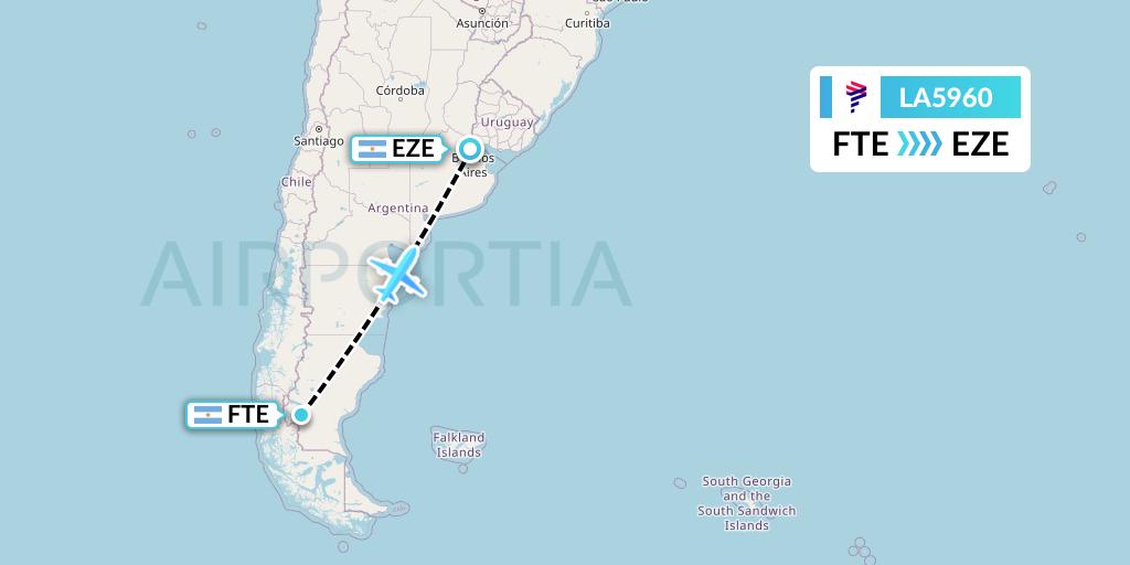LA5960 LAN Airlines Flight Map: El Calafate to Buenos Aires