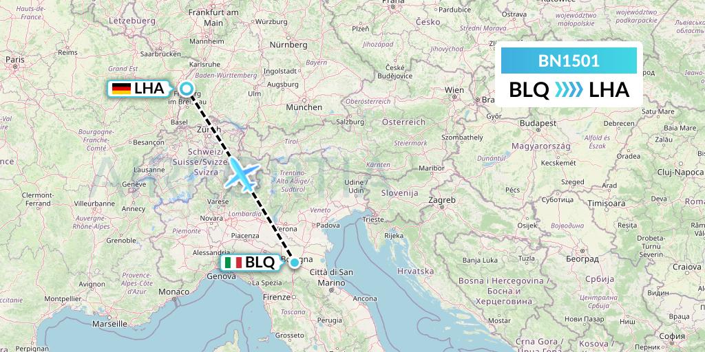 BN1501 Forward Air International Airlines Flight Map: Bologna to Lahr