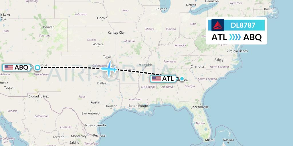 DL8787 Delta Air Lines Flight Map: Atlanta to Albuquerque