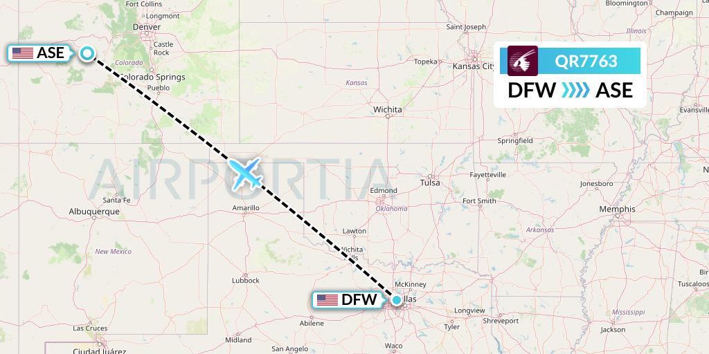 QR7763 Qatar Airways Flight Map: Dallas to Aspen
