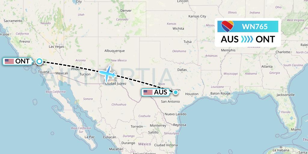 WN765 Southwest Airlines Flight Map: Austin to Ontario