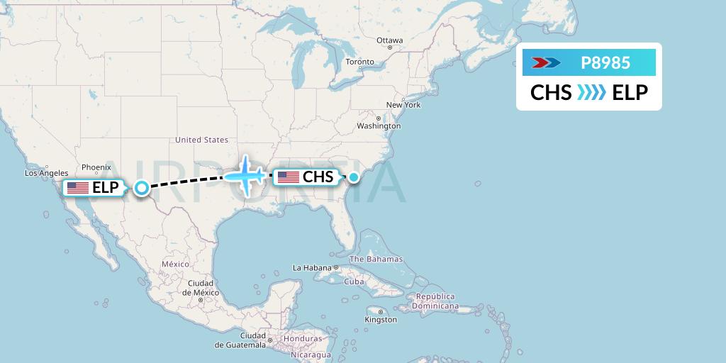 P8985 Sprint Air Flight Map: Charleston to El Paso
