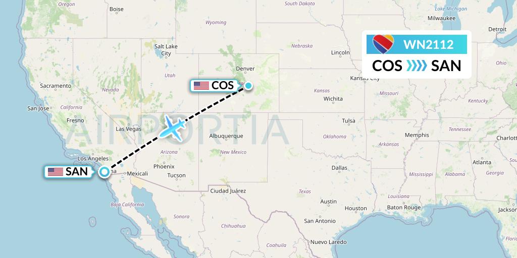WN2112 Southwest Airlines Flight Map: Colorado Springs to San Diego