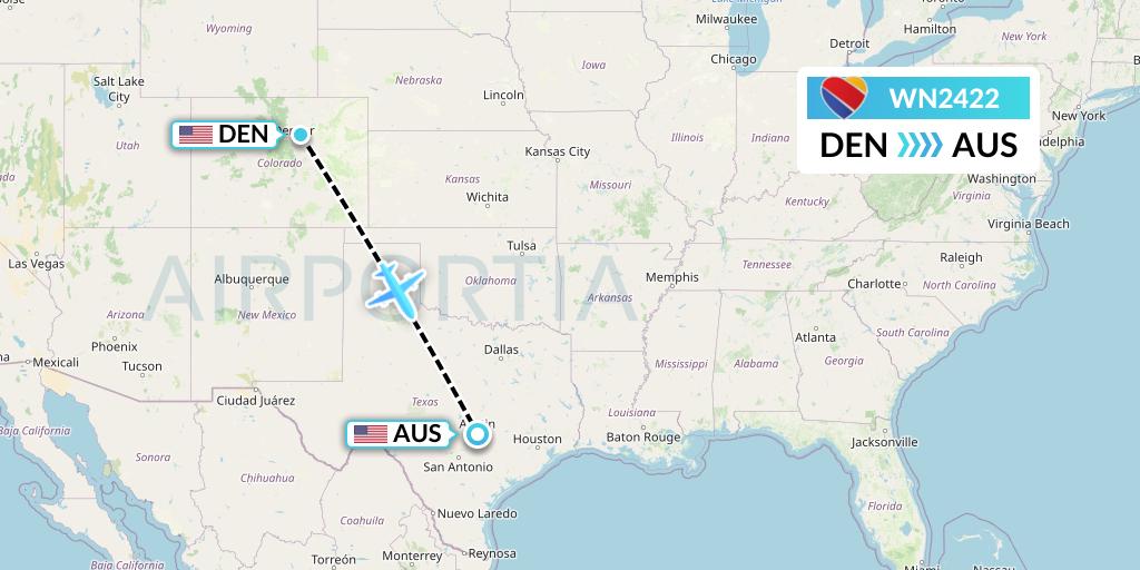 WN2422 Southwest Airlines Flight Map: Denver to Austin