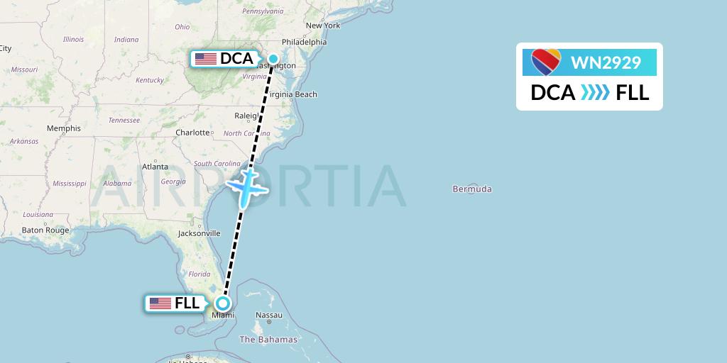 WN2929 Southwest Airlines Flight Map: Washington to Fort Lauderdale