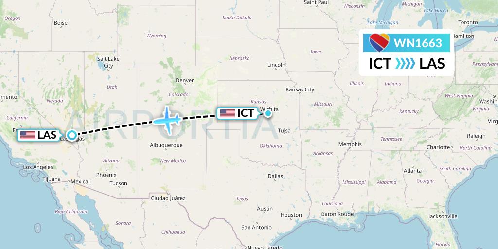 WN1663 Southwest Airlines Flight Map: Wichita to Las Vegas
