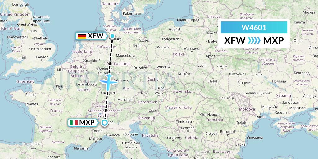 W4601 Wizz Air Malta Flight Map: Hamburg to Milan