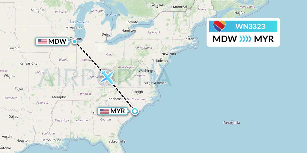 WN3323 Southwest Airlines Flight Map: Chicago to Myrtle Beach