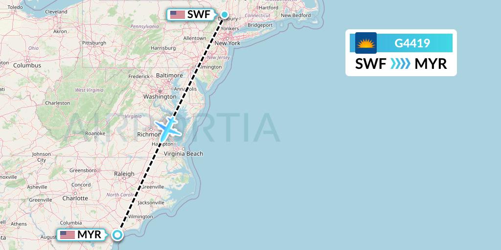 G4419 Allegiant Air Flight Map: Newburgh to Myrtle Beach