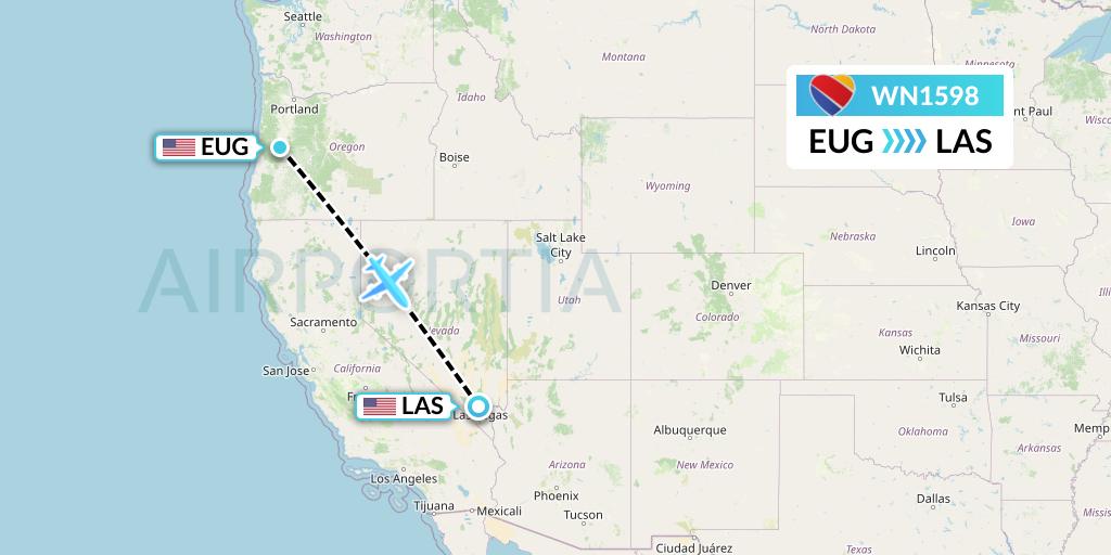 WN1598 Southwest Airlines Flight Map: Eugene to Las Vegas