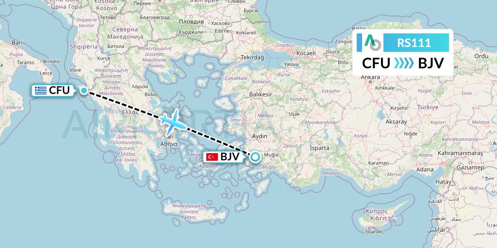 RS111 Air Seoul Flight Map: Corfu to Bodrum