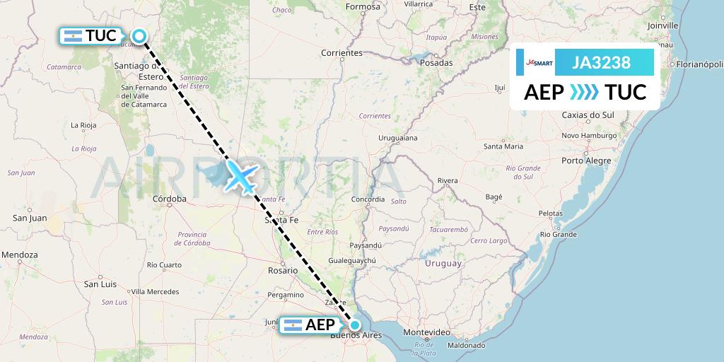 JA3238 JetSMART Flight Map: Buenos Aires to Tucuman