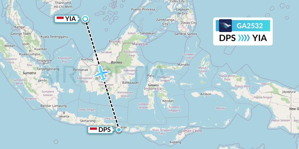 GA2532 Garuda Indonesia Flight Map: Denpasar to Yogyakarta