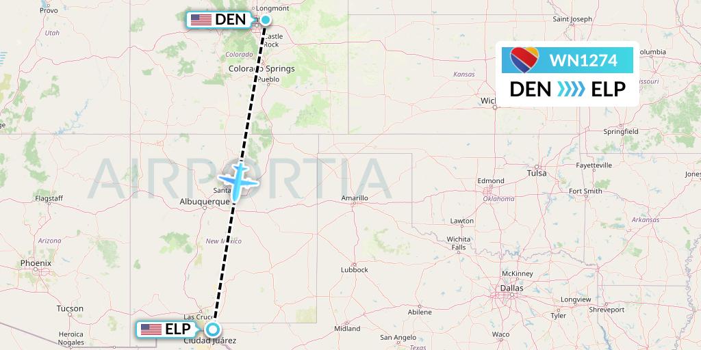 WN1274 Southwest Airlines Flight Map: Denver to El Paso
