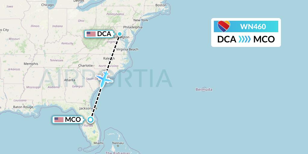 WN460 Southwest Airlines Flight Map: Washington to Orlando