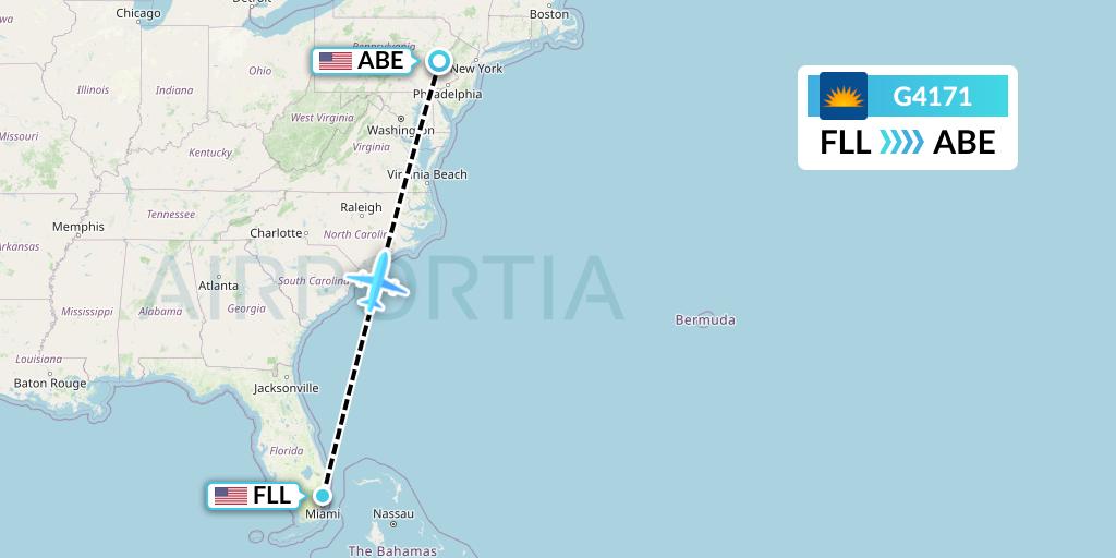 G4171 Allegiant Air Flight Map: Fort Lauderdale to Allentown