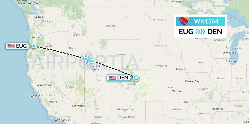 WN1564 Southwest Airlines Flight Map: Eugene to Denver