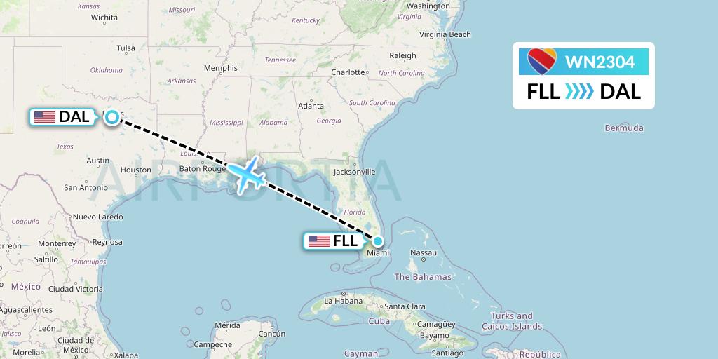 WN2304 Southwest Airlines Flight Map: Fort Lauderdale to Dallas