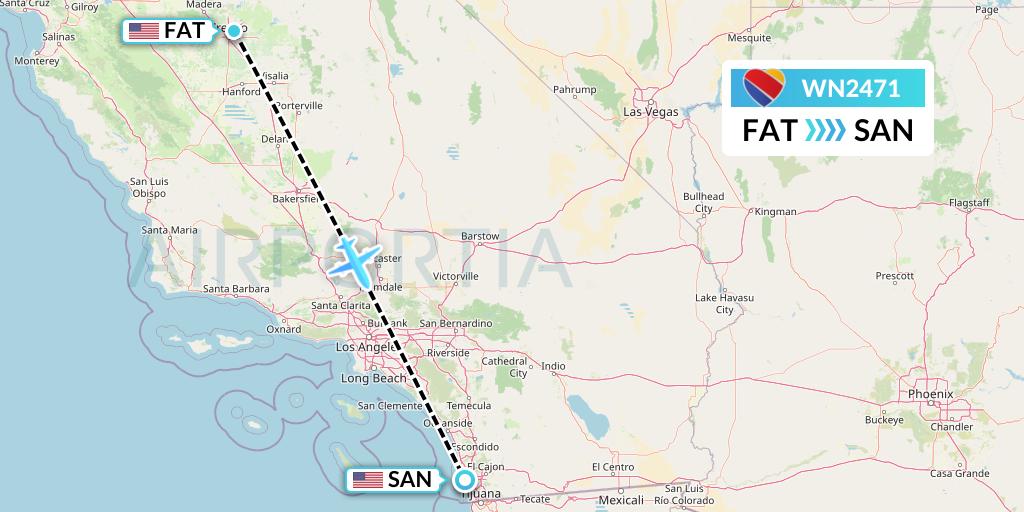 WN2471 Southwest Airlines Flight Map: Fresno to San Diego