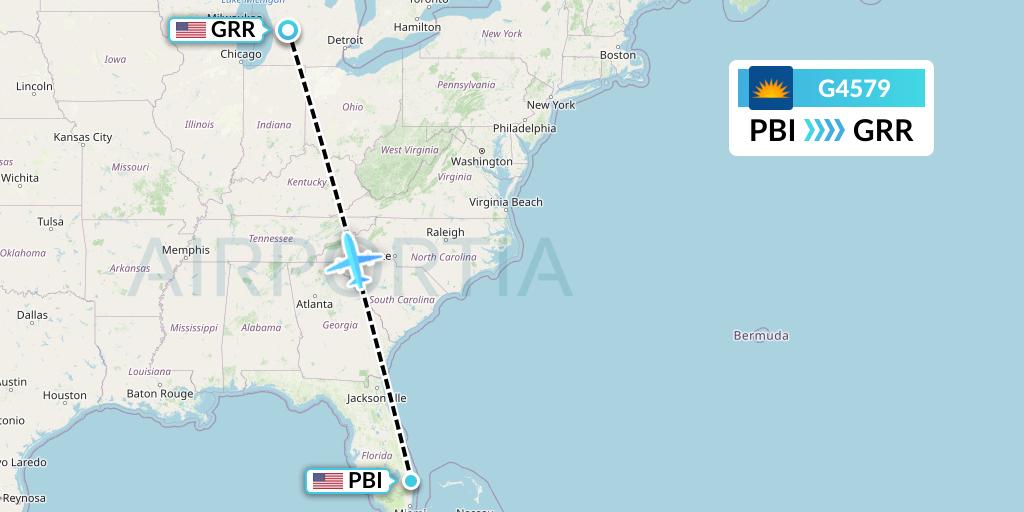 G4579 Allegiant Air Flight Map: West Palm Beach to Grand Rapids