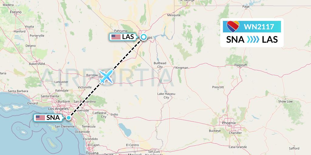 WN2117 Southwest Airlines Flight Map: Orange County to Las Vegas