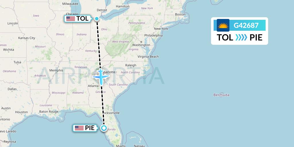 G42687 Allegiant Air Flight Map: Toledo to St. Petersburg