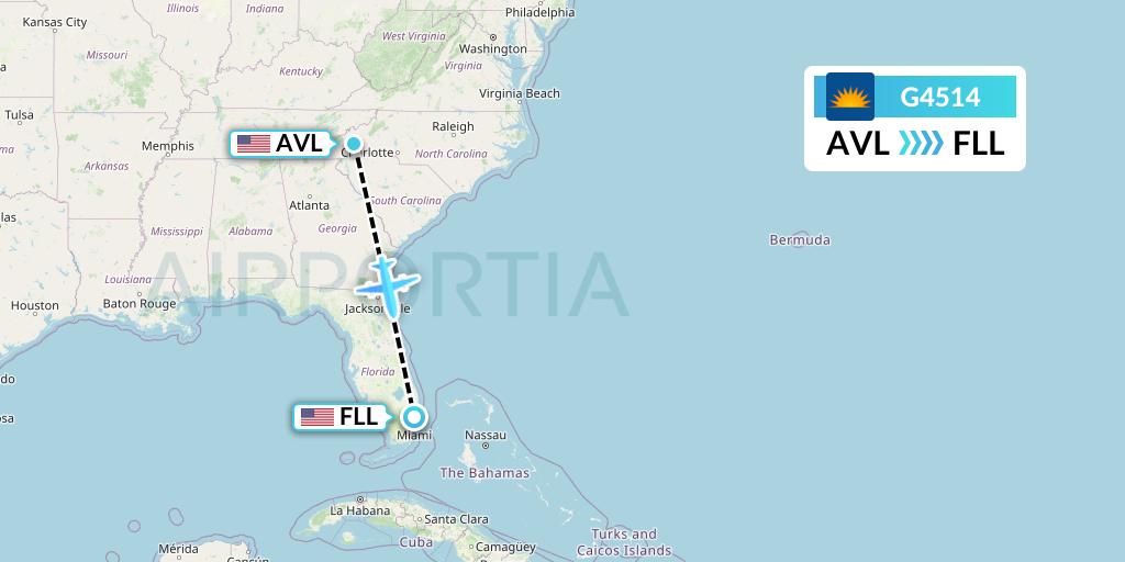 G4514 Allegiant Air Flight Map: Asheville to Fort Lauderdale