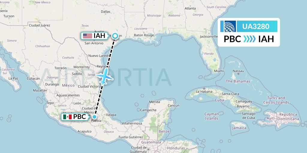 UA3280 United Airlines Flight Map: Puebla to Houston