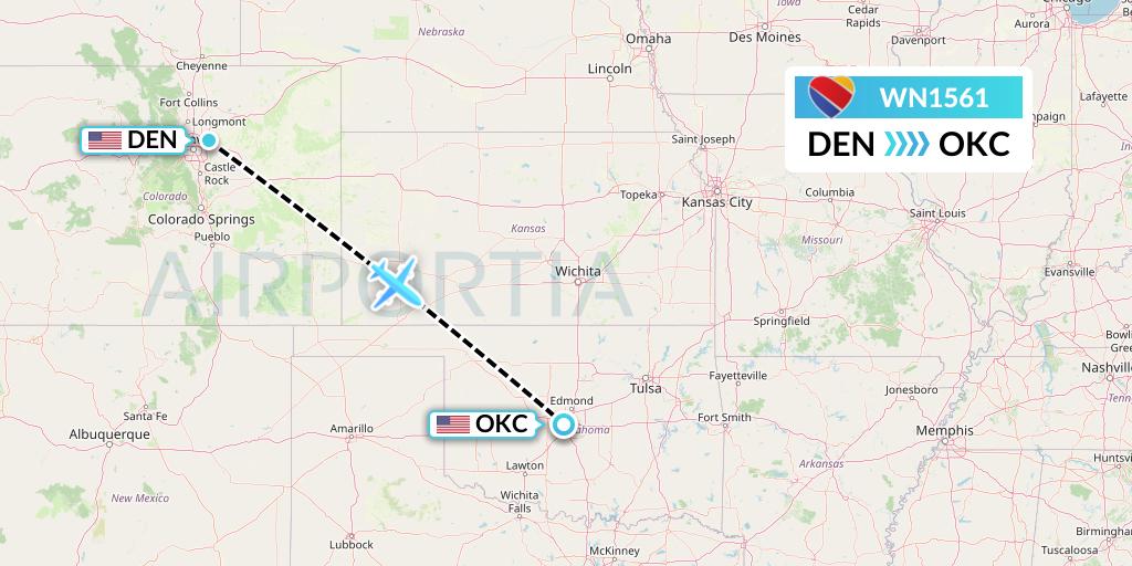WN1561 Southwest Airlines Flight Map: Denver to Oklahoma City