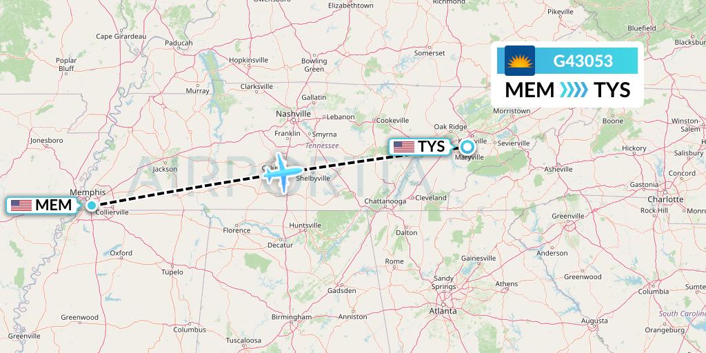 G43053 Allegiant Air Flight Map: Memphis to Knoxville