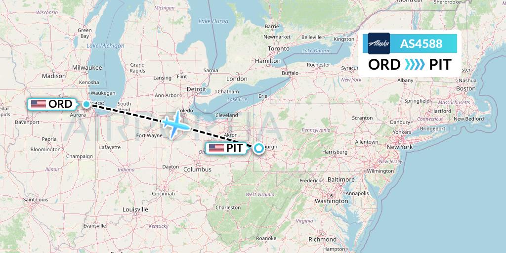 AS4588 Alaska Airlines Flight Map: Chicago to Pittsburgh