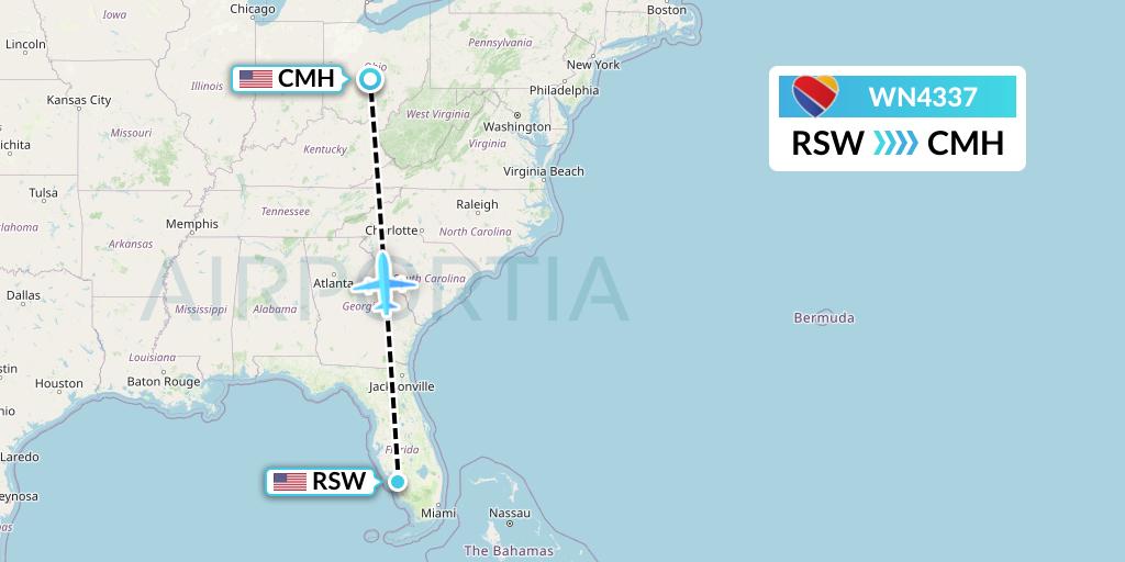 WN4337 Southwest Airlines Flight Map: Fort Myers to Columbus