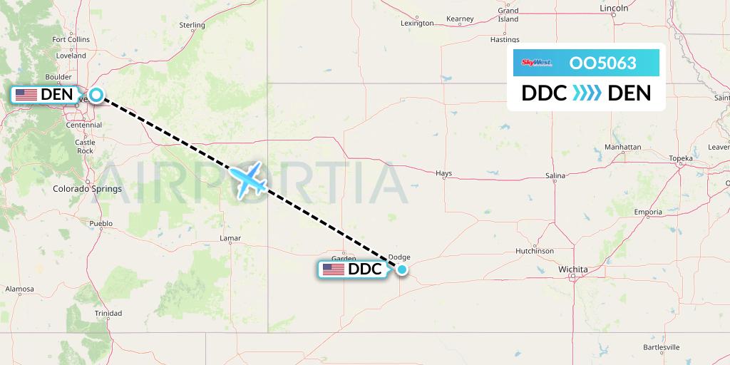 OO5063 SkyWest Airlines Flight Map: Dodge City to Denver