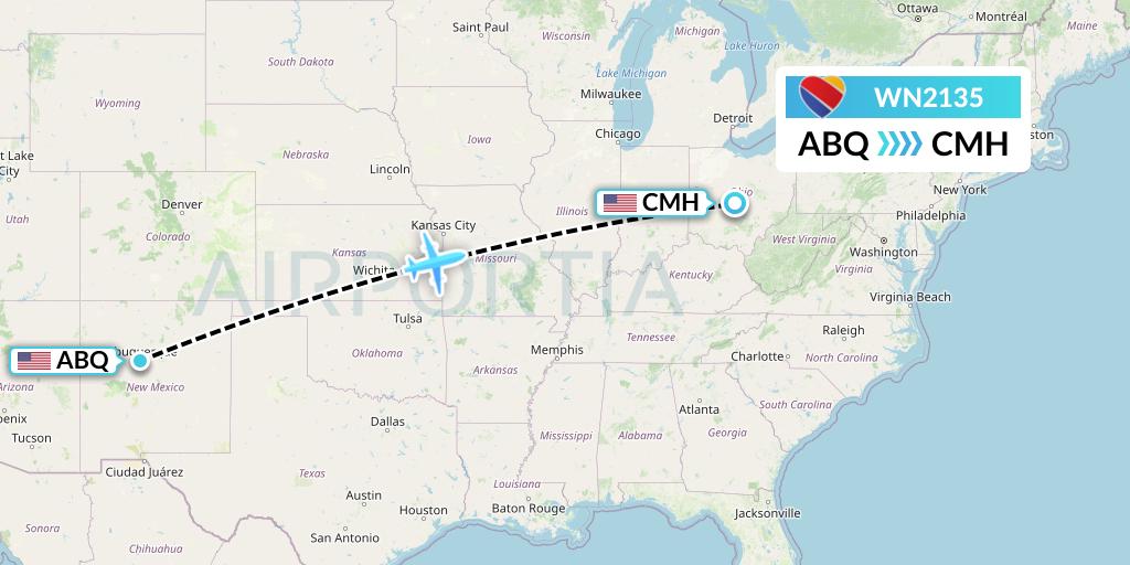 WN2135 Southwest Airlines Flight Map: Albuquerque to Columbus