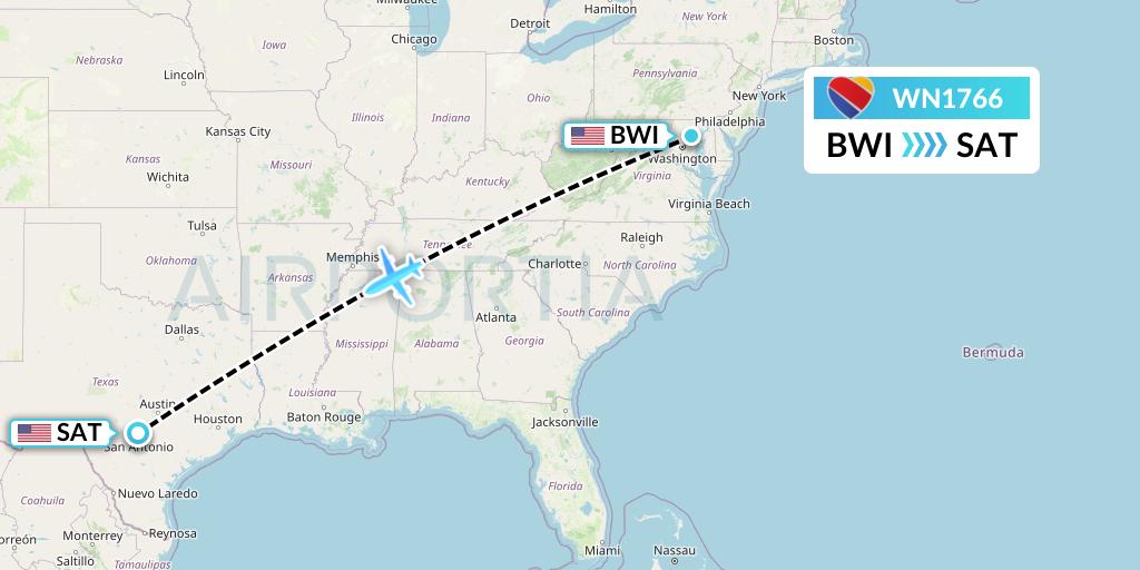WN1766 Southwest Airlines Flight Map: Baltimore to San Antonio