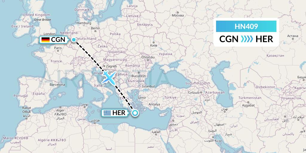 HN409 Uab Heston Airlines Jsc Heston Airl Flight Map: Cologne to Heraklion