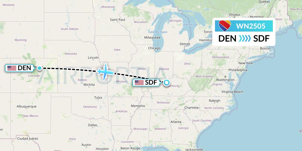 WN2505 Southwest Airlines Flight Map: Denver to Louisville