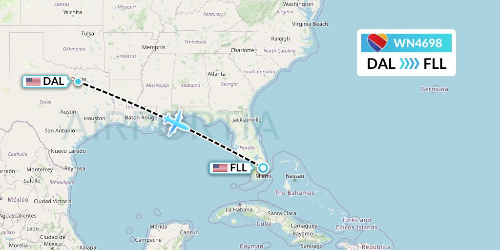WN4698 Southwest Airlines Flight Map: Dallas to Fort Lauderdale