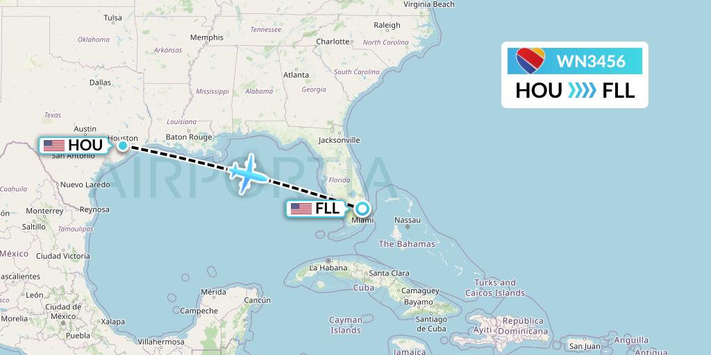 WN3456 Southwest Airlines Flight Map: Houston to Fort Lauderdale
