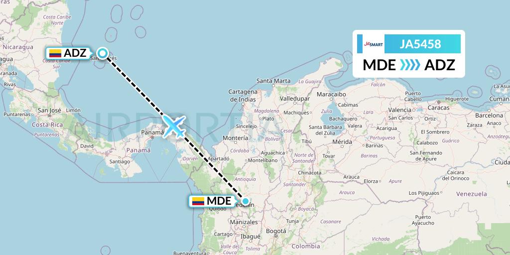 JA5458 JetSMART Flight Map: Medellin to San Andres Island