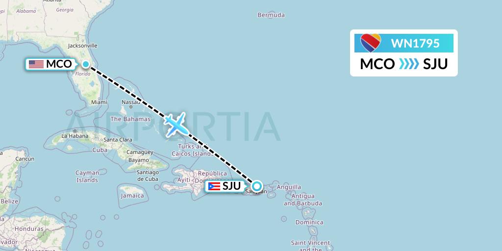 WN1795 Southwest Airlines Flight Map: Orlando to San Juan