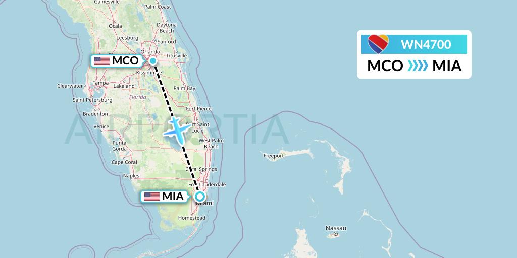 WN4700 Southwest Airlines Flight Map: Orlando to Miami