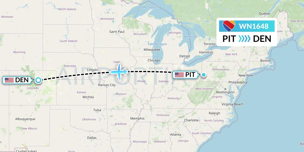 WN1648 Southwest Airlines Flight Map: Pittsburgh to Denver