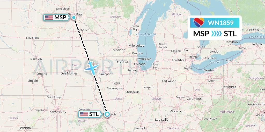 WN1859 Southwest Airlines Flight Map: Minneapolis to St. Louis
