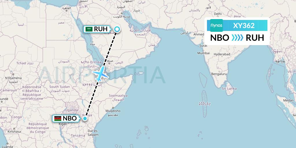 XY362 Flynas Flight Map: Nairobi to Riyadh