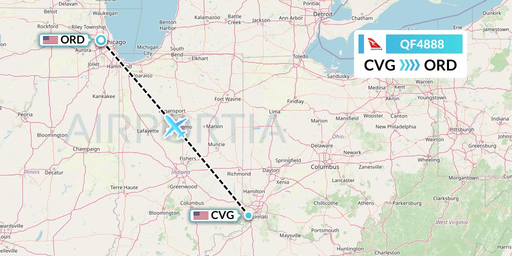 QF4888 Qantas Flight Map: Cincinnati to Chicago